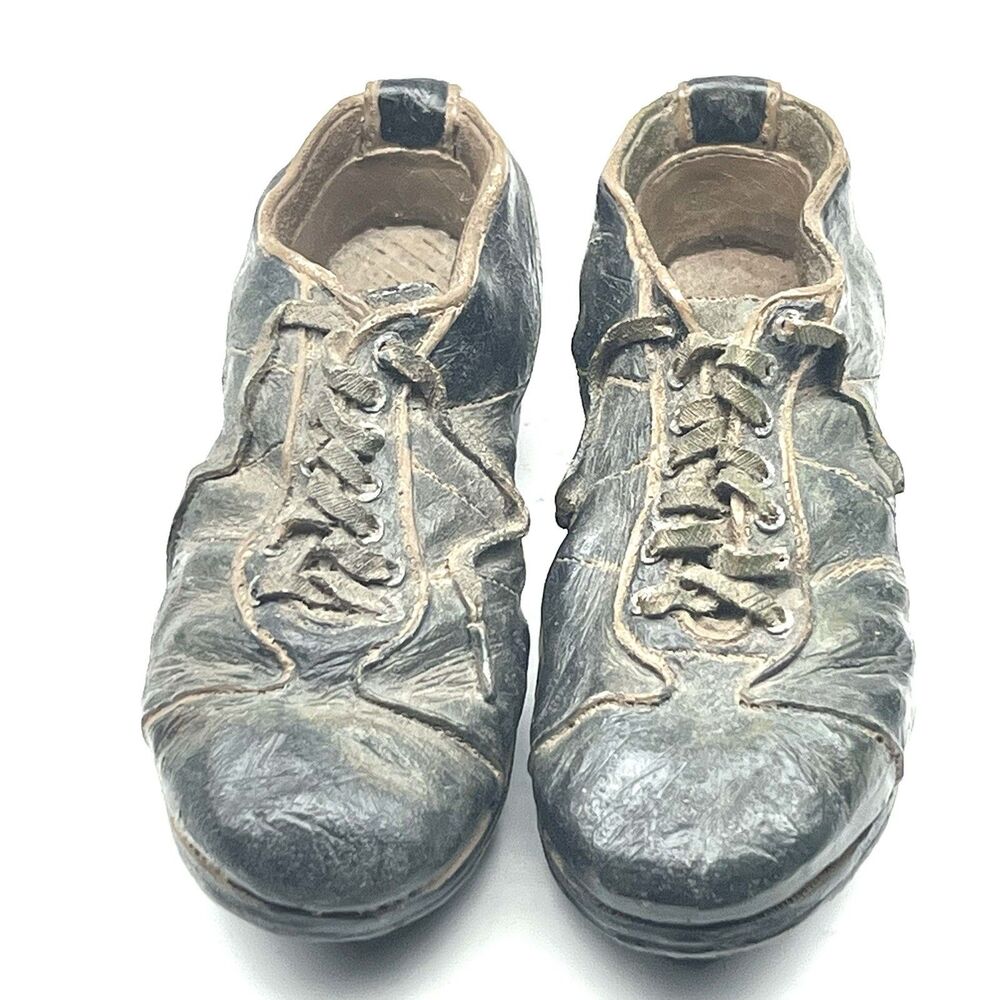 Miniature Pair Rustic Detailed Black Baseball Cleats 5in Long Vintage
